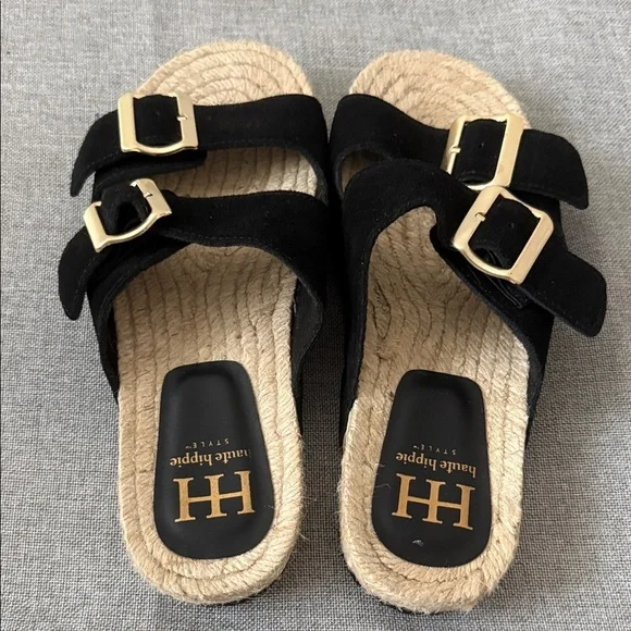 Haute Hippie Black Sandals with Gold Accents nwot - Picture 6 of 6